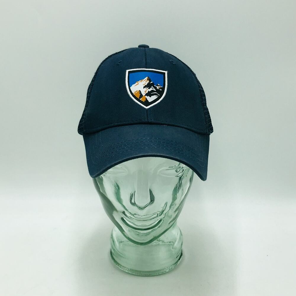Kuhl Mesh Back Snapback Hat Cap Blue Trucker Style Mountain Crest Logo Hiking